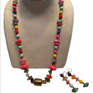 Vintage Multi Colored Necklace with Matching Pierced Earrings